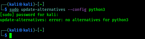 update-alternatives: error: no alternatives for python3