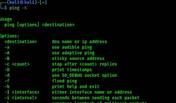 help of ping on Kali Linux