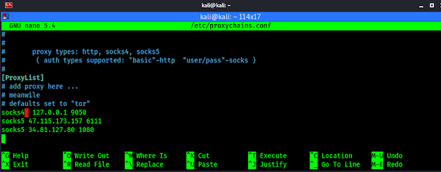 Proxy lists in proxychains configuration file on Kali Linux