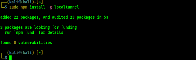 installing localtunnel using node package manager