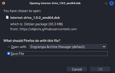 saving Internxt deb fle for Linux
