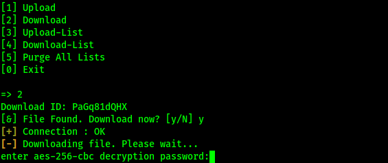 anonx prompts encryption password to decrypt it
