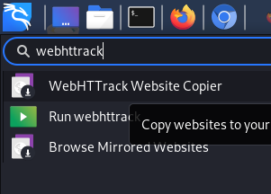 webhttrack in application menu