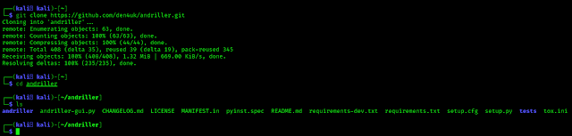 Andriller clonned in Kali linux
