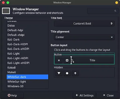 window manager settings in Kali linux