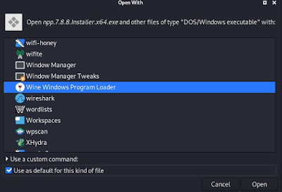 Choosing Wine Windows Program Loader as a default