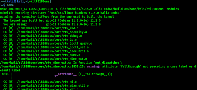 compilation process of wifi driver on kali linux