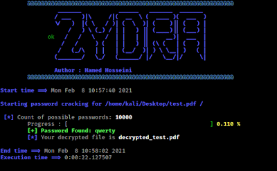 pdf file password recovered using zydra