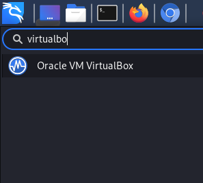 Searching for VirtualBox in Application menu