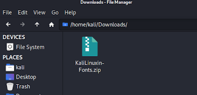 Kali Linux fonts zip file downloaded