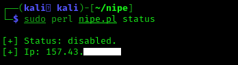 nipe status on Kali Linux