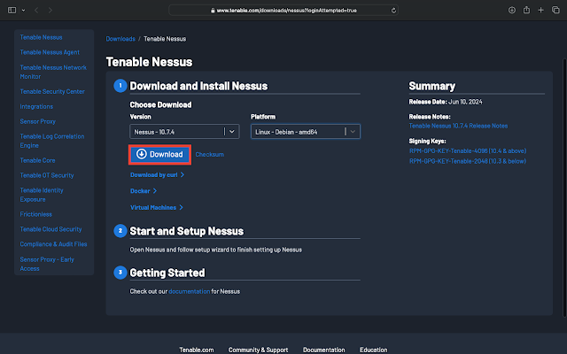 Downloading Nessus from official website