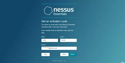 Nessus setup form fill up